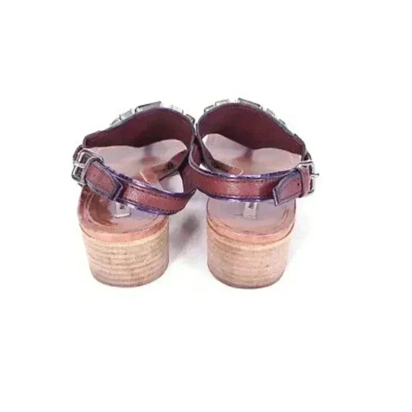 Miu Miu Thong Sandal Brown Women's 8 Leather Embellished Block Heel Italy 38.5 - Picture 5 of 8